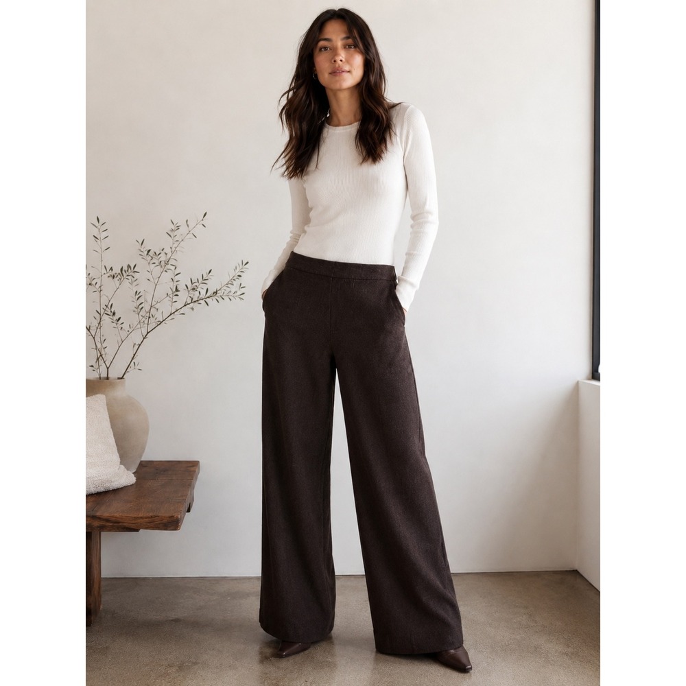 Peruvian Connection Brown Baby Alpaca Wool Wide Leg Trousers Pants Size 14 USA